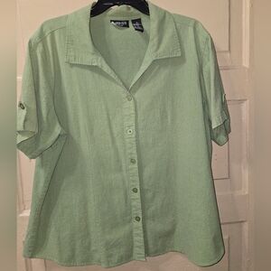 Ladies Club 100% Cotton Gauze Short Sleeve Button Down Collared Top EUC Size: XL